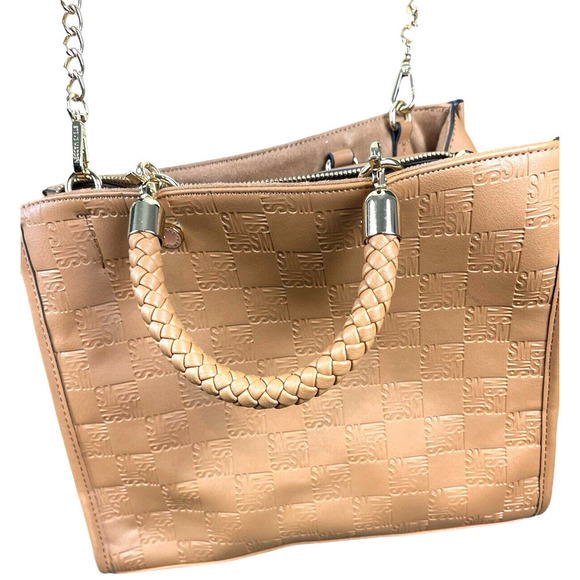 Steve Madden Embossed Satchel Bag with Crossbody option in Bjeannee True Cognac - Picture 11 of 12
